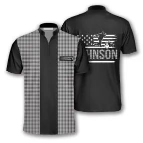 Gingham Print Custom Bowling Jerseys for Men, Personalized Name Bowling Jersey Shirt