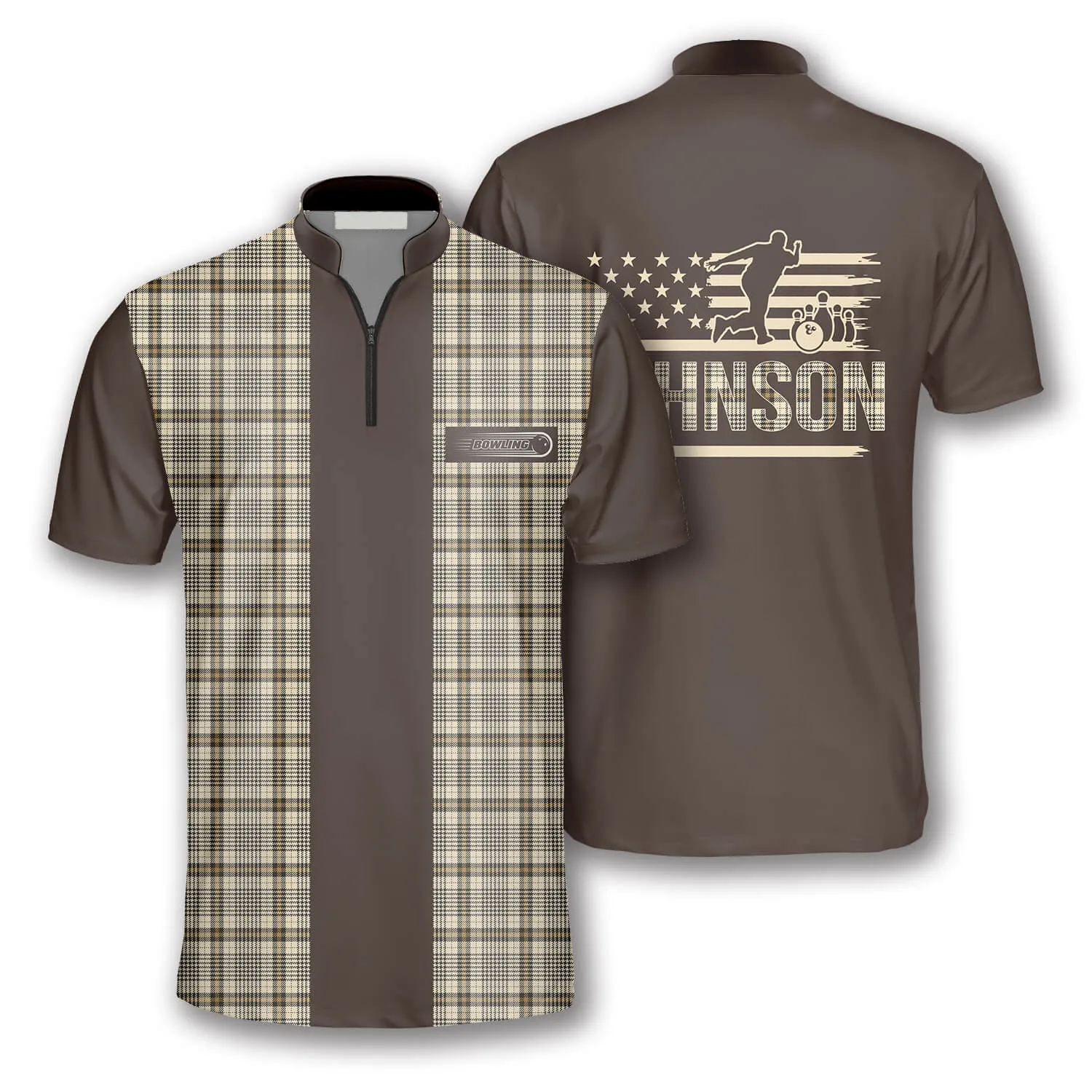 Gingham Print Custom Bowling Jerseys for Men, Personalized Name Bowling Jersey Shirt