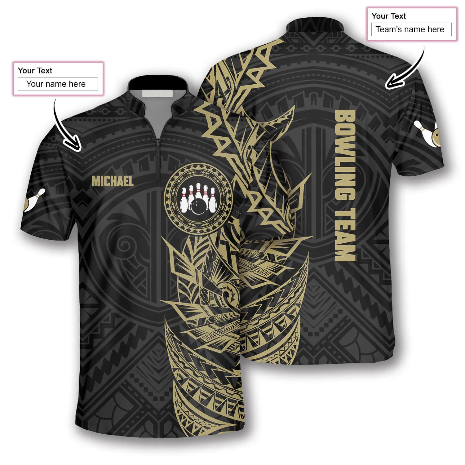 Golden Tribal Custom Bowling Jerseys for Men, Perfect Shirt for Bowling Lover, Bowling Jersey Shirt