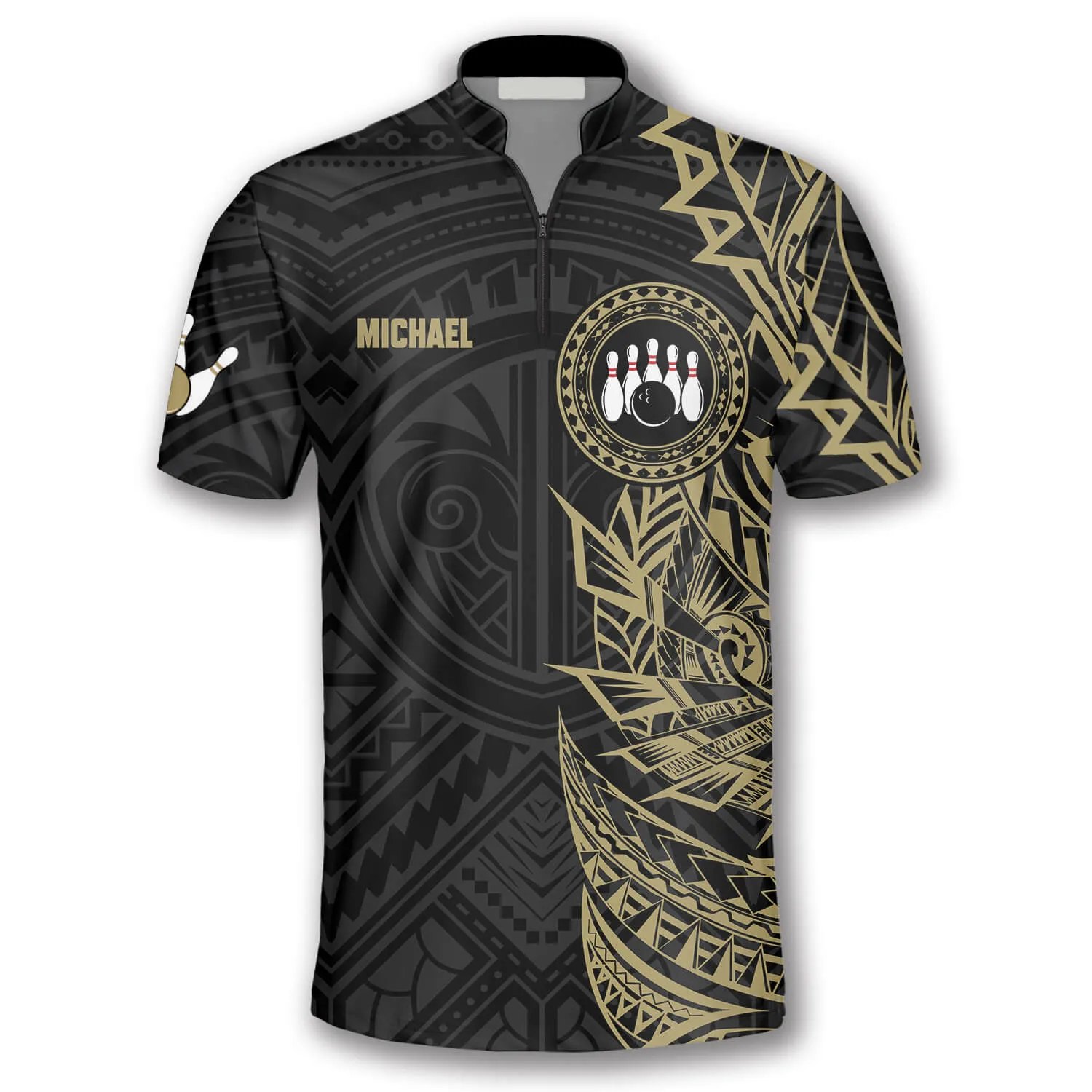 Golden Tribal Custom Bowling Jerseys for Men, Perfect Shirt for Bowling Lover, Bowling Jersey Shirt