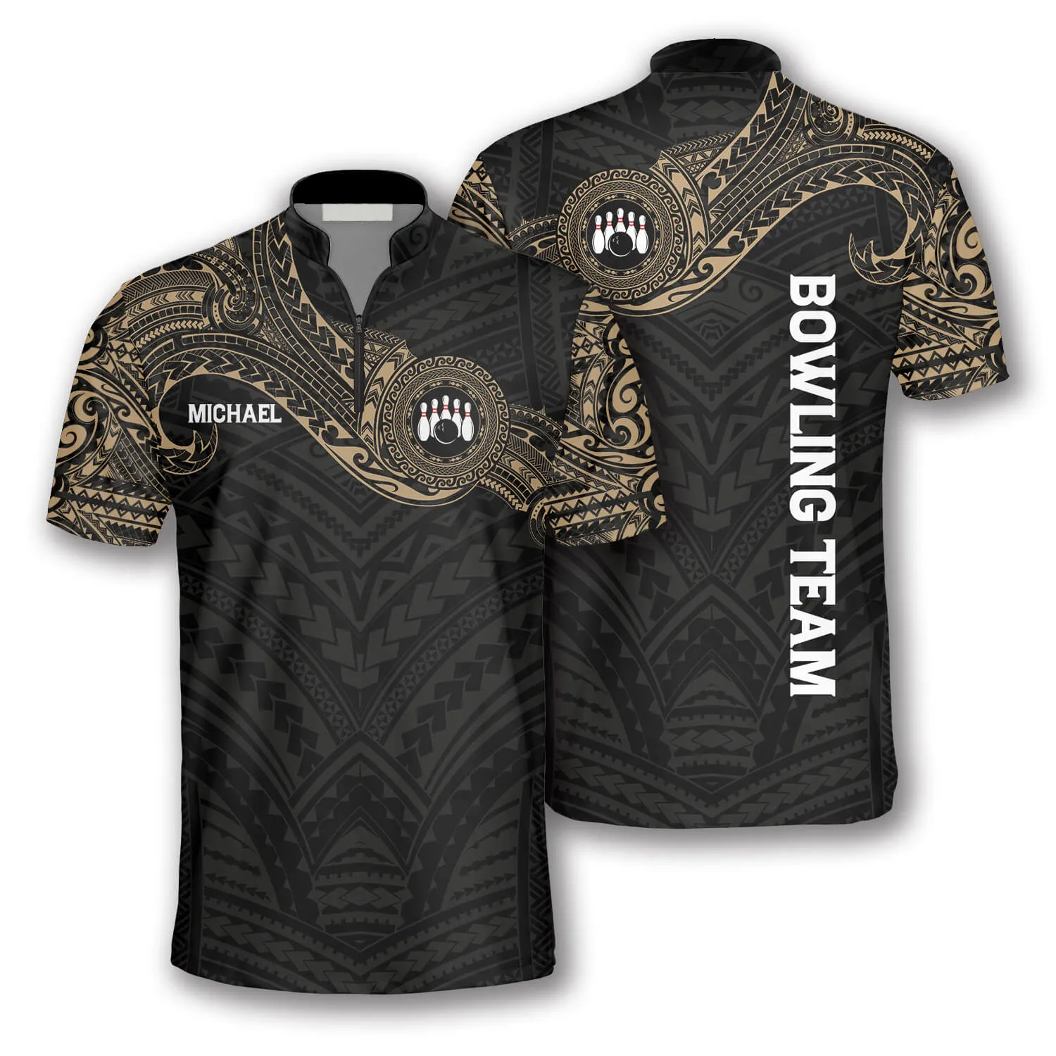 Golden Tribal Tattoo Custom Bowling Jerseys for Men, 3D All Over Print Bowling Shirt