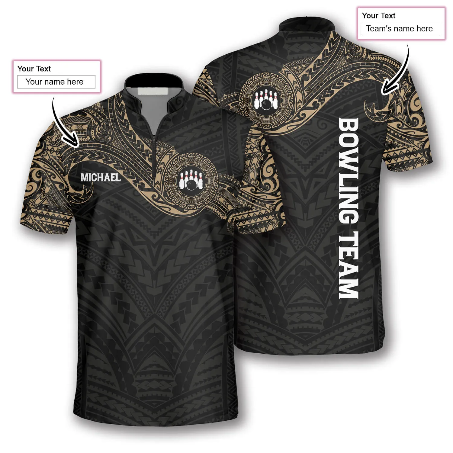 Golden Tribal Tattoo Custom Bowling Jerseys for Men, 3D All Over Print Bowling Shirt
