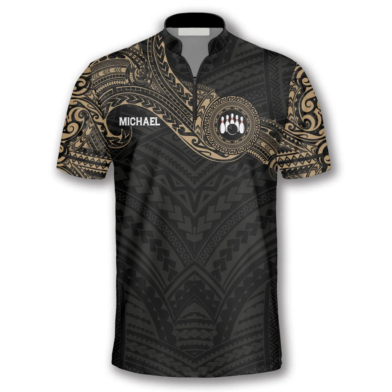 Golden Tribal Tattoo Custom Bowling Jerseys for Men, 3D All Over Print Bowling Shirt