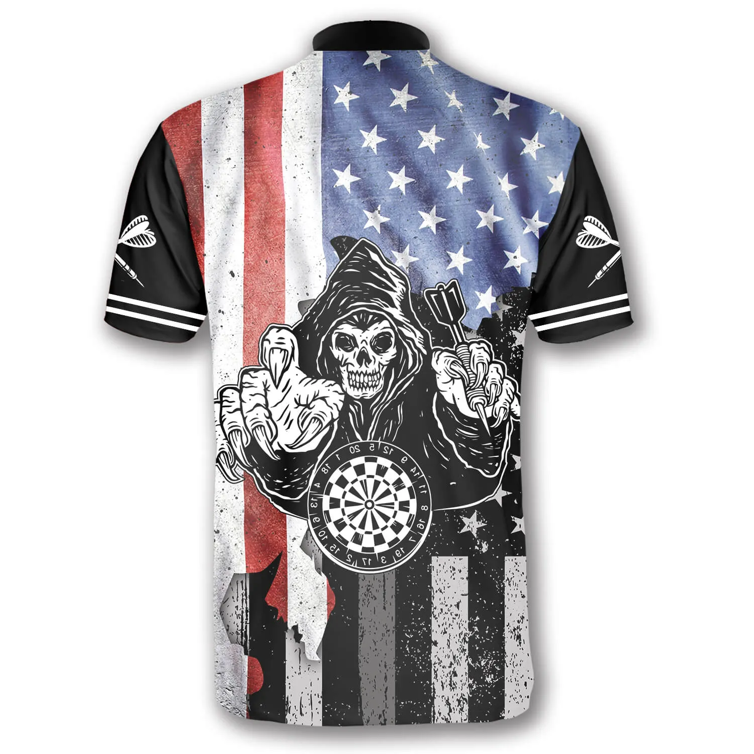 Grim Reaper American Flag Custom Darts Jerseys for Men, 3D All Over Print Dart Shirt, Skull Dart Shirt