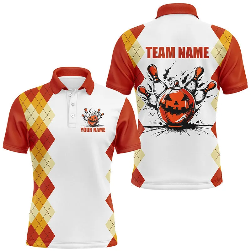 Halloween Orange Argyle Pattern Bowling Pumpkins Shirts For Men Custom Team Bowling Jerseys