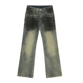 High Street Male Jeans Vintage Contrast Color Washing Pockets Straight Menwear Wide Leg Men's Denim Pants New 2024 9C6513