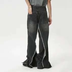 High Street Men's Denim Pants Stylish Casual Fake Two-Piece Pockets Male New Trend Trousers Summer Loose Jeans C6090