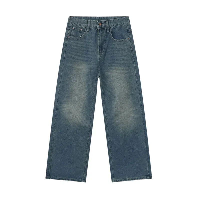 High Street Men's Denim Pants Stylish Casual Pockets Wide Leg Trousers Summer Loose Jeans Male Trend 9C6163