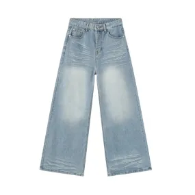High Street Men's Denim Pants Stylish Casual Washed Crease Pockets Male Trend Trousers Summer Loose Jeans 9C6285