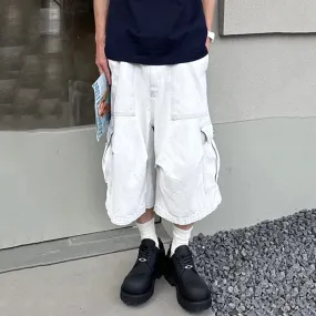 High Street Men's Denim Shorts Casual Big Pockets Patchwork Overall Straight Leg Loose Male Jeans Fashion 9C6820