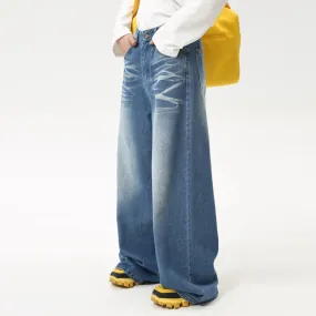 High Street Men's Jeans New Summer Water Washed Folded Draping Wide Leg Trendy Denim Pants Casual Straight 9C6100