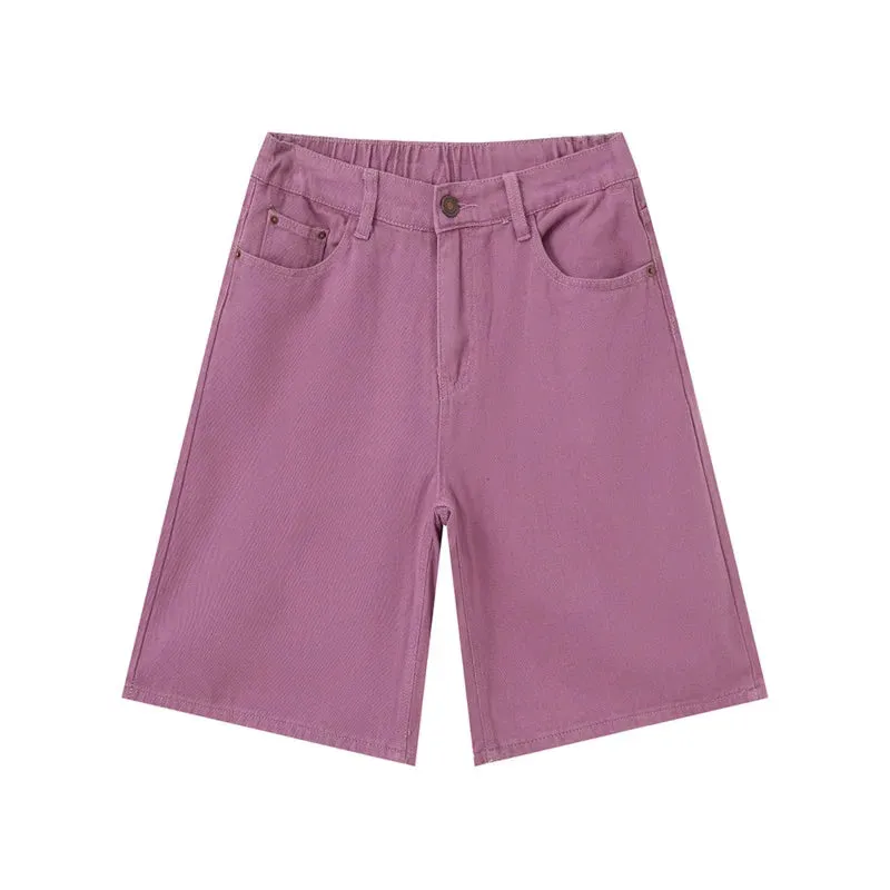 IEFB Simple New Summer Male's Jeans Loose Wide Leg Straight Male Denim Shorts Solid Color Casual Bottom Trend 2024 9C6386