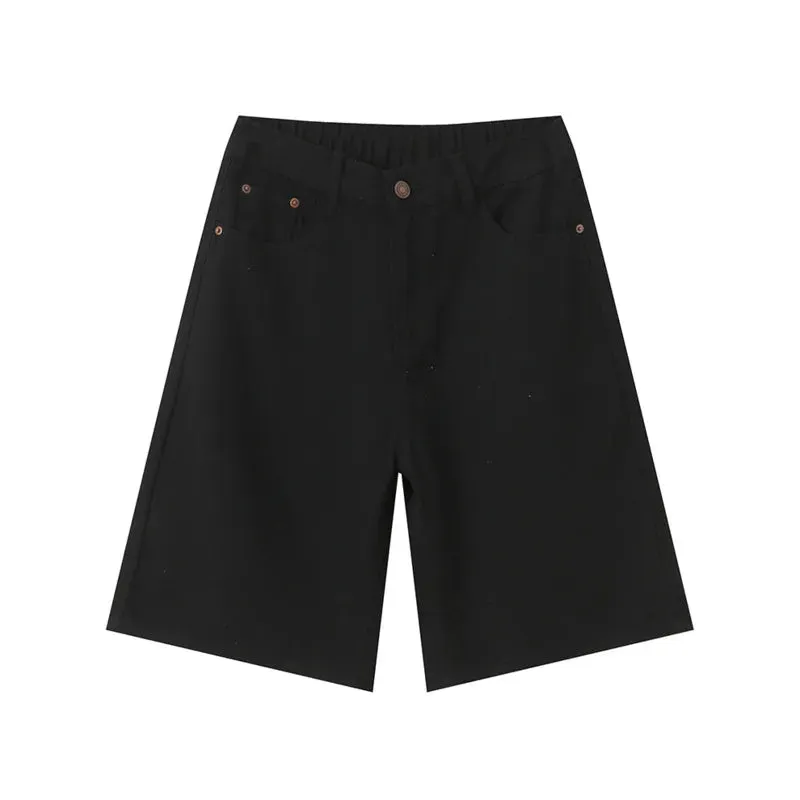 IEFB Simple New Summer Male's Jeans Loose Wide Leg Straight Male Denim Shorts Solid Color Casual Bottom Trend 2024 9C6386