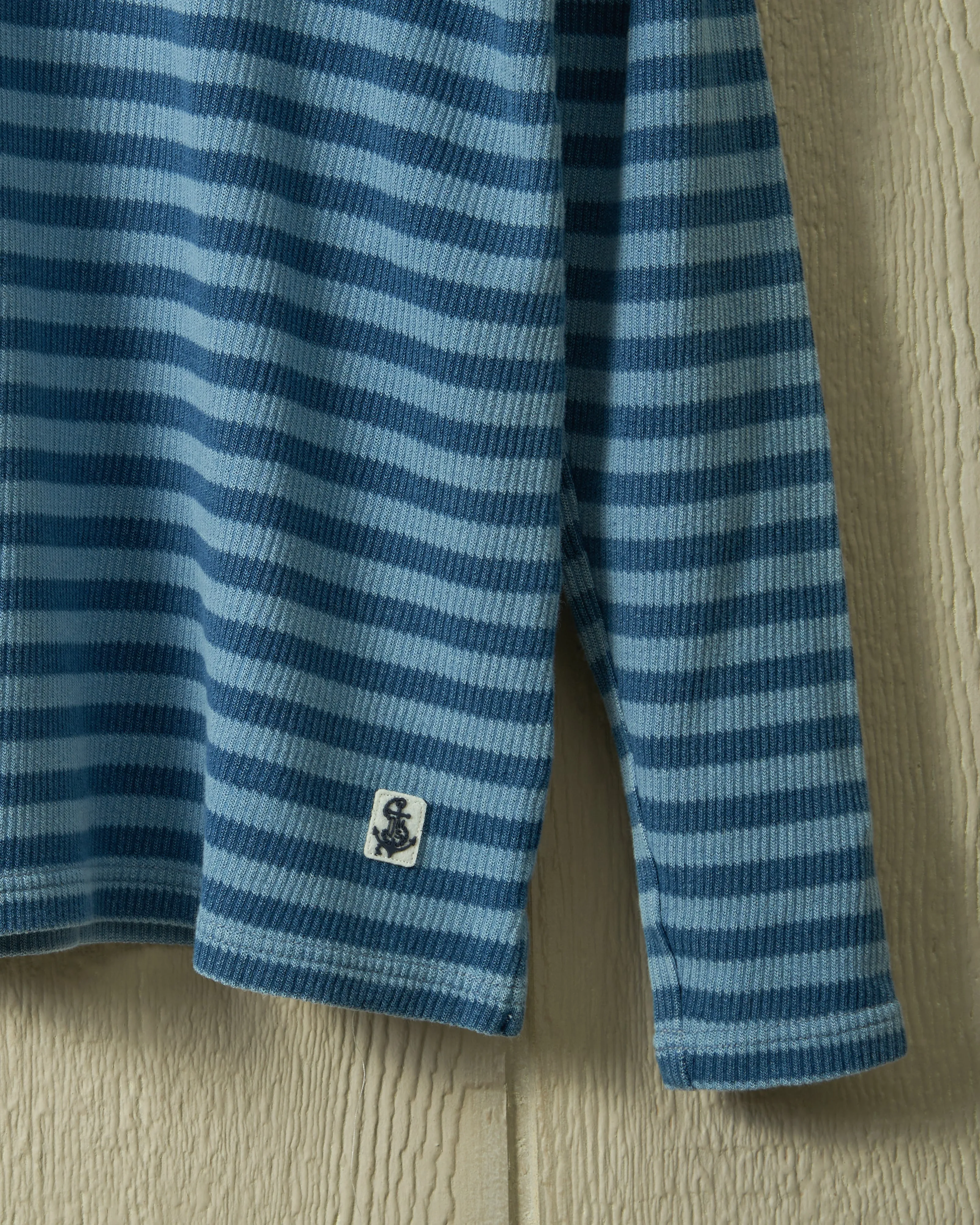 Indigo Henley in Striped Waffle Knit