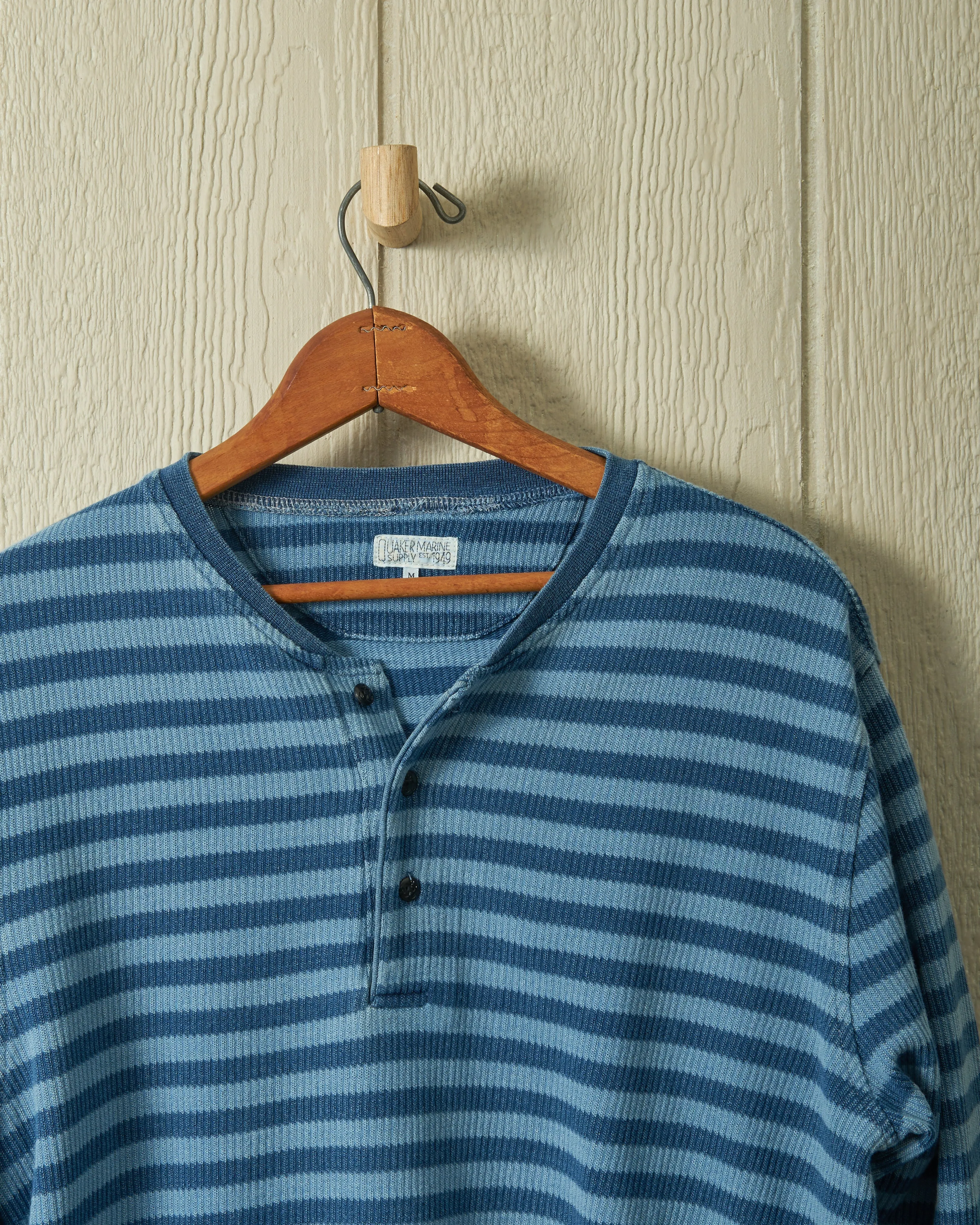 Indigo Henley in Striped Waffle Knit