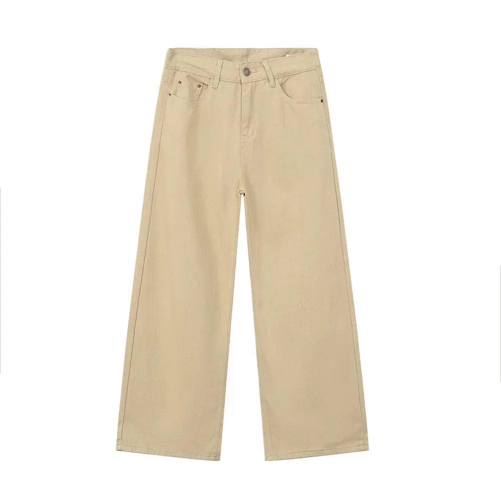 Japan Style Male Jeans Loose Zipper Wide-leg Washed Casual Denim Pants High Street Summer Trendy Trousers 9C6097