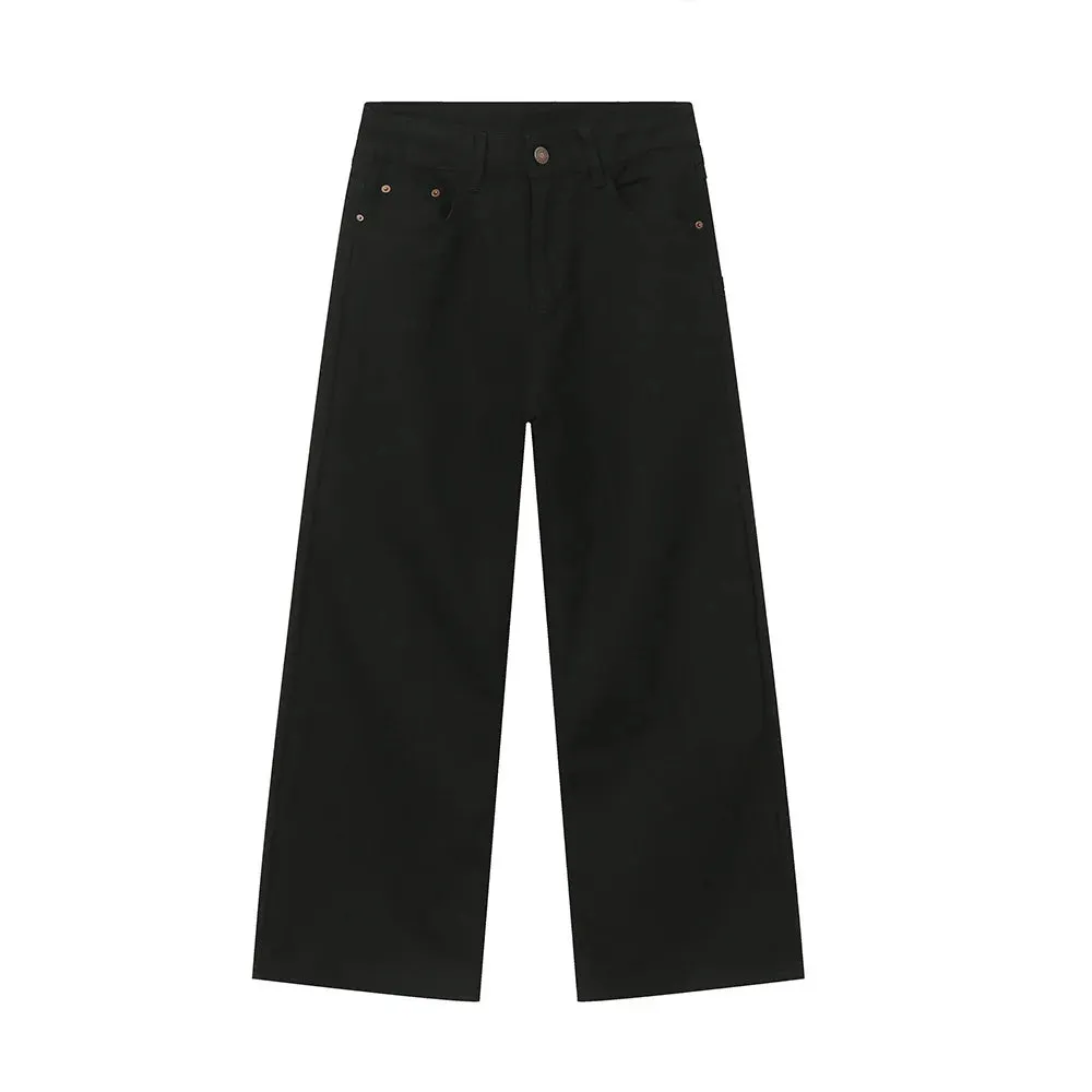 Japan Style Male Jeans Loose Zipper Wide-leg Washed Casual Denim Pants High Street Summer Trendy Trousers 9C6097