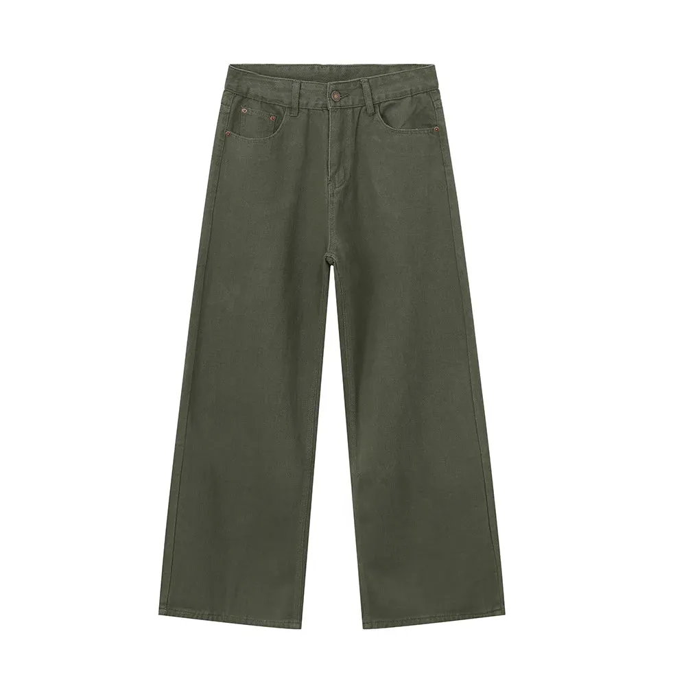 Japan Style Male Jeans Loose Zipper Wide-leg Washed Casual Denim Pants High Street Summer Trendy Trousers 9C6097
