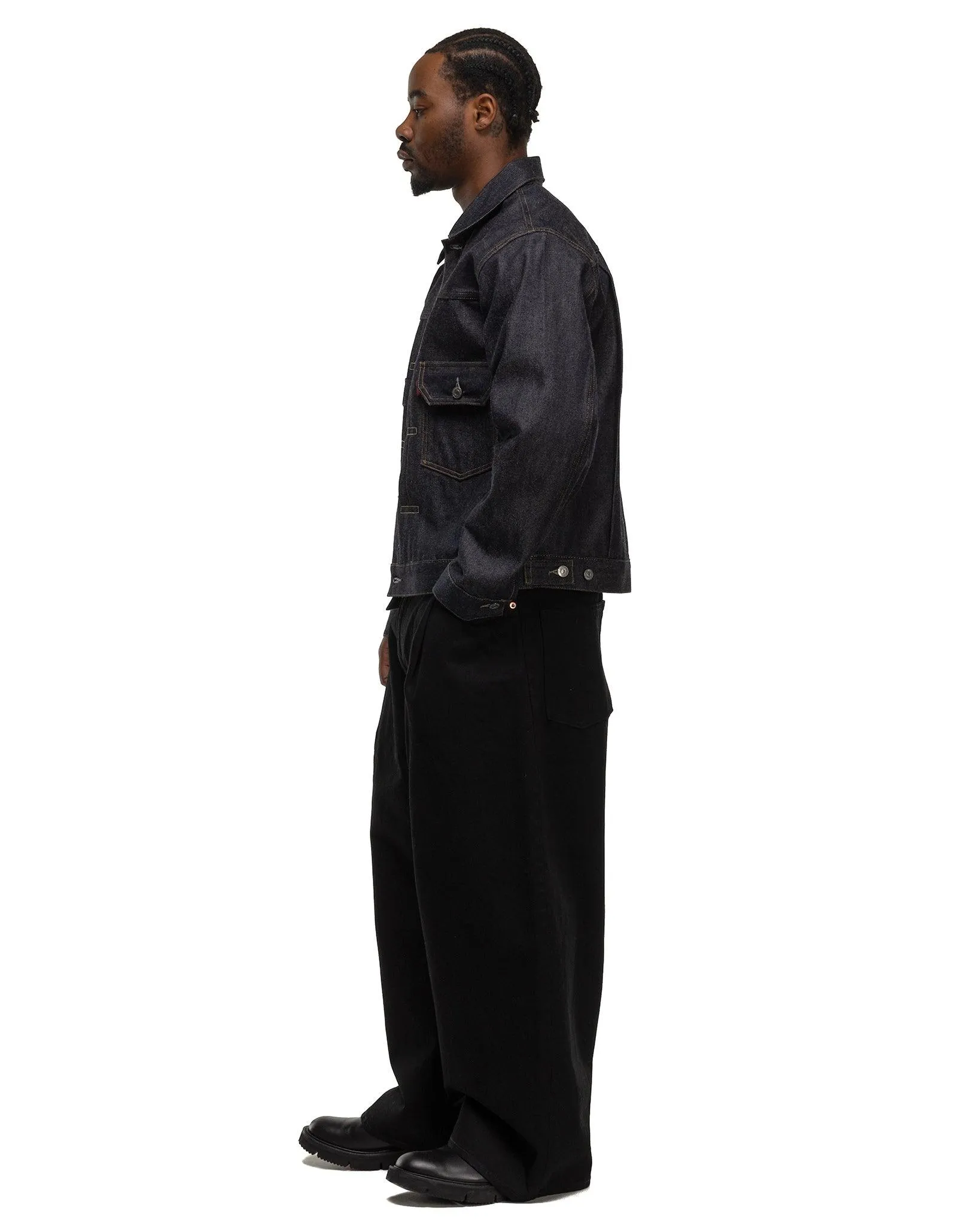 Japanese Denim Wide Leg Pleat Jeans Granite