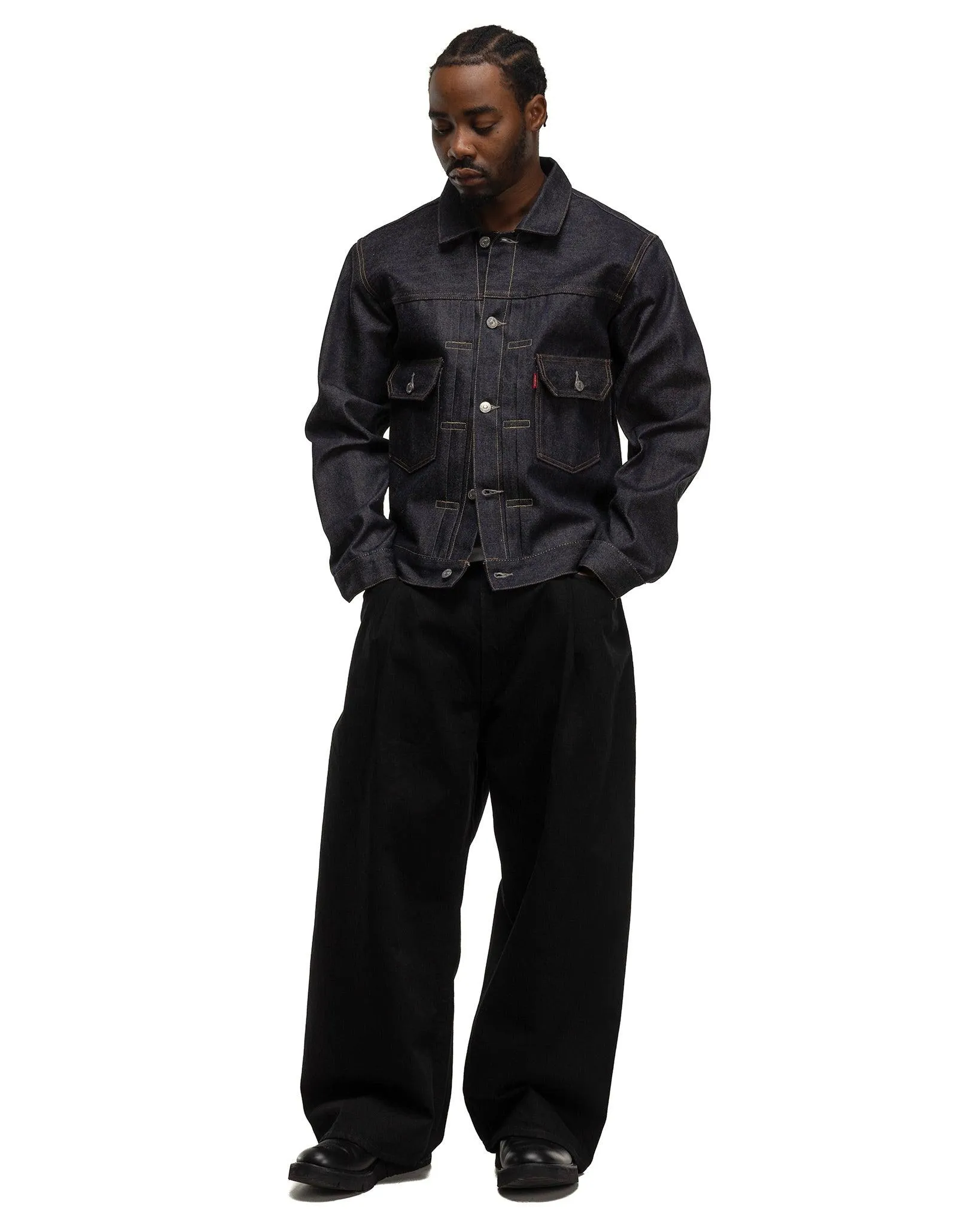 Japanese Denim Wide Leg Pleat Jeans Granite
