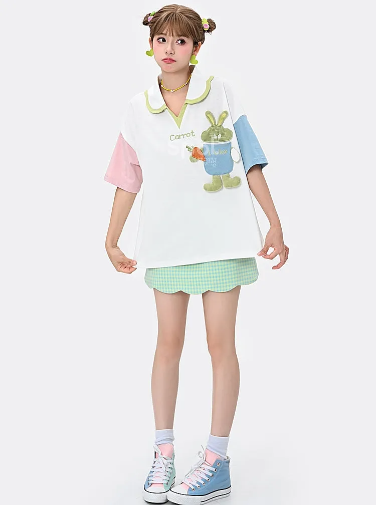 Kawaii Dopamine-Style Contrasting Polo T-shirt