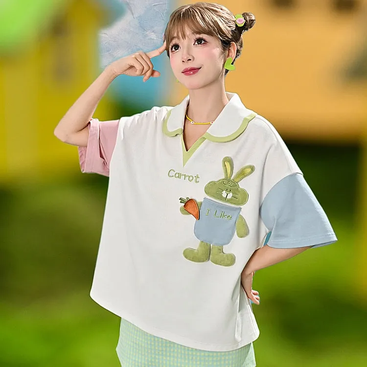 Kawaii Dopamine-Style Contrasting Polo T-shirt