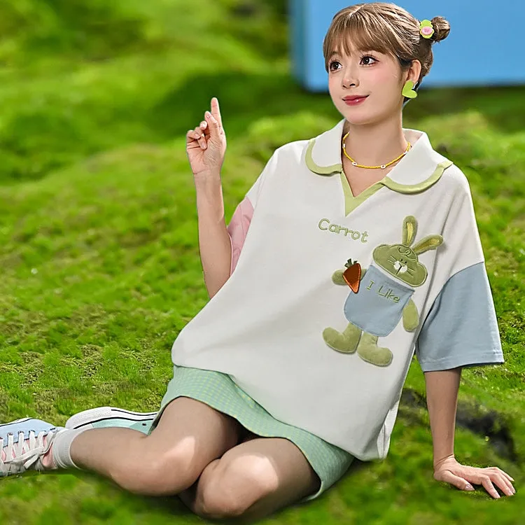 Kawaii Dopamine-Style Contrasting Polo T-shirt