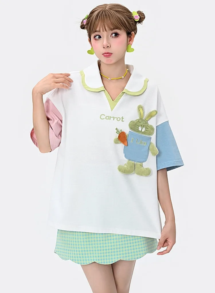 Kawaii Dopamine-Style Contrasting Polo T-shirt