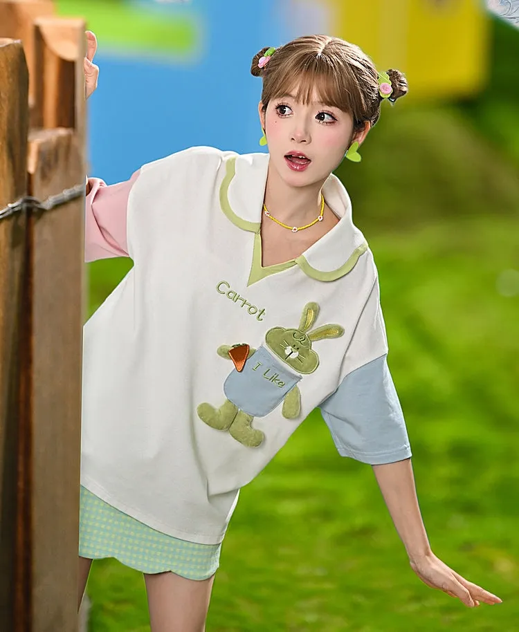 Kawaii Dopamine-Style Contrasting Polo T-shirt