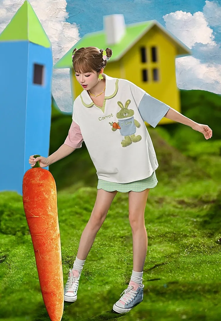 Kawaii Dopamine-Style Contrasting Polo T-shirt