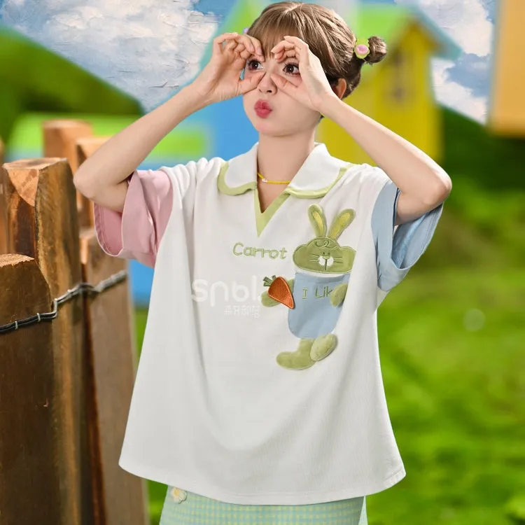 Kawaii Dopamine-Style Contrasting Polo T-shirt