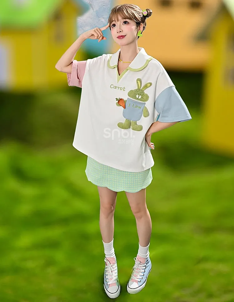 Kawaii Dopamine-Style Contrasting Polo T-shirt