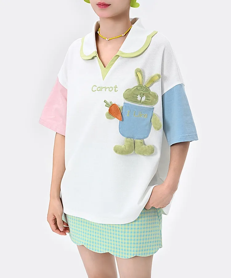 Kawaii Dopamine-Style Contrasting Polo T-shirt