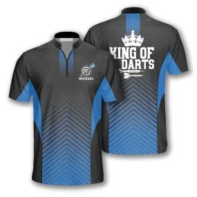 King of Darts Blue Custom Darts Jerseys for Men, Black and Blue Jersey Dart