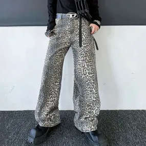 Leopard Print Men's Jeans Personality Men Denim Pants Niche Design Casual Male Trousers Spring Fashion 9C3998