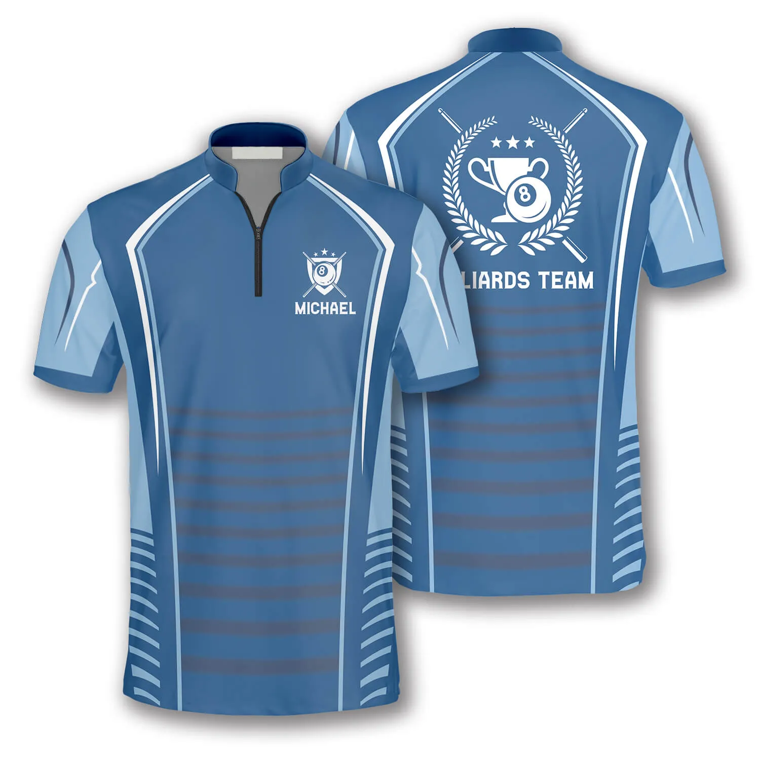 Light Blue Trophy Emblem Custom Billiard Jerseys for Men, Idea Gift for Billiard Player, Billiard Team Shirt