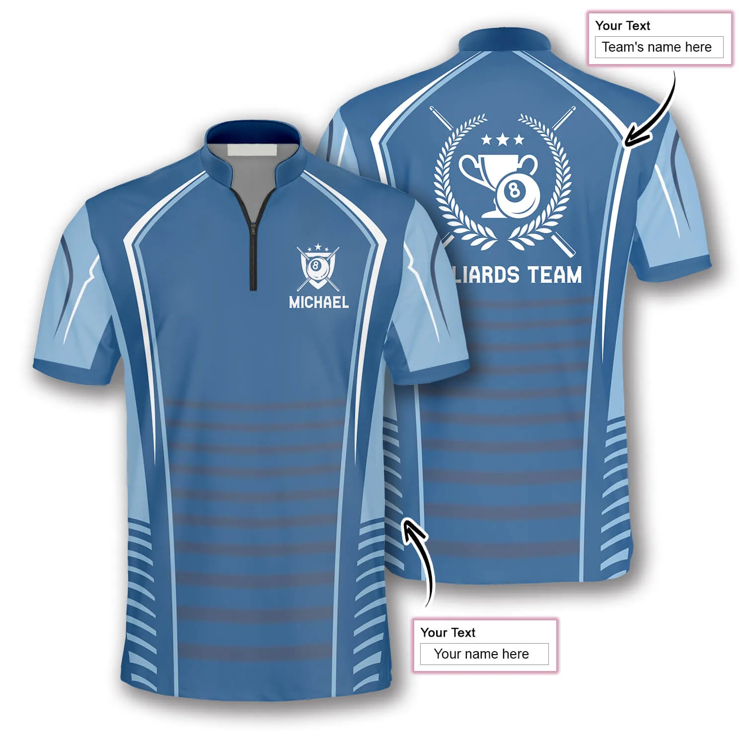 Light Blue Trophy Emblem Custom Billiard Jerseys for Men, Idea Gift for Billiard Player, Billiard Team Shirt