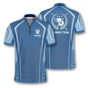 Light Blue Trophy Emblem Custom Billiard Jerseys for Men, Idea Gift for Billiard Player, Billiard Team Shirt