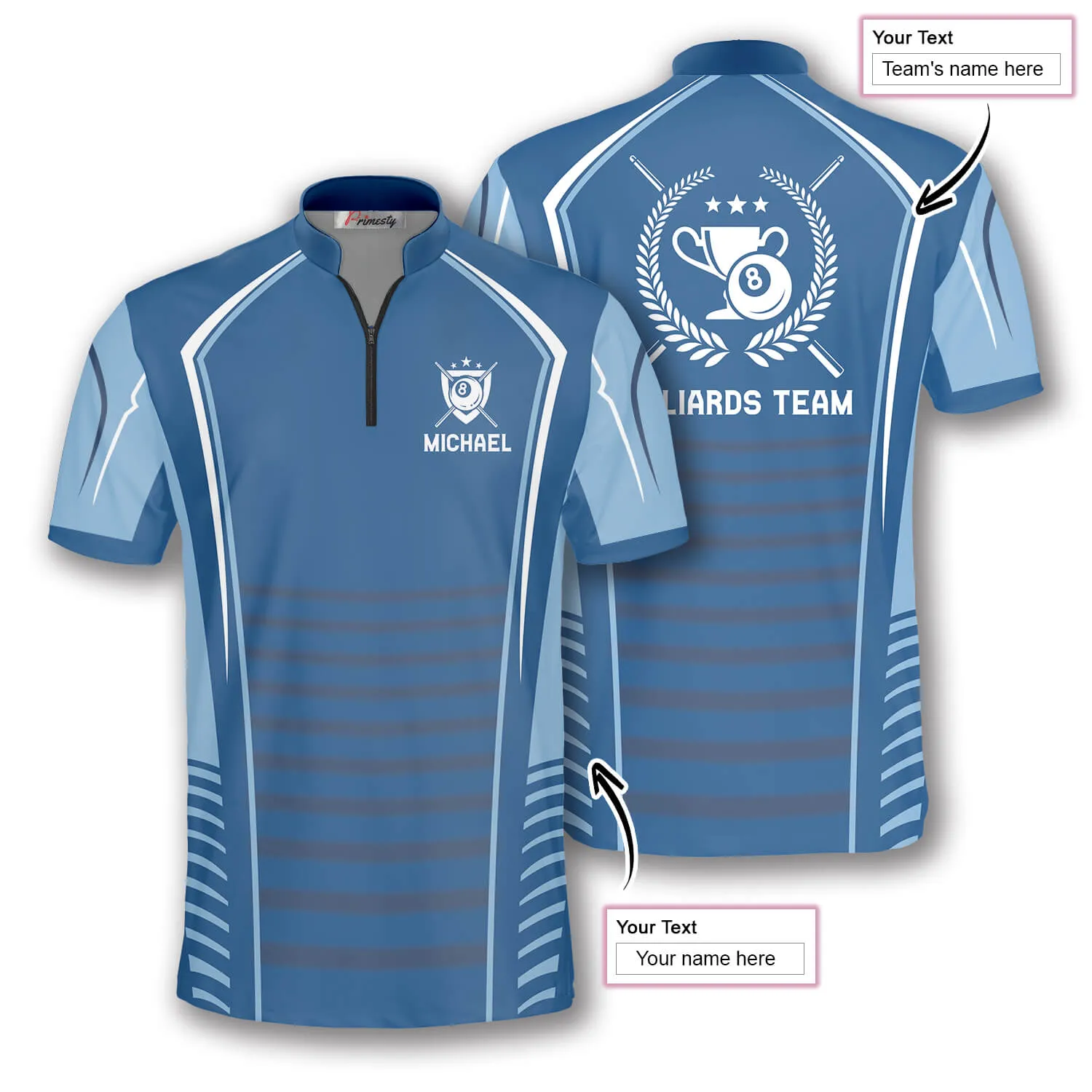 Light Blue Trophy Emblem Custom Billiard Jerseys for Men, Idea Gift for Billiard Player, Billiard Team Shirt