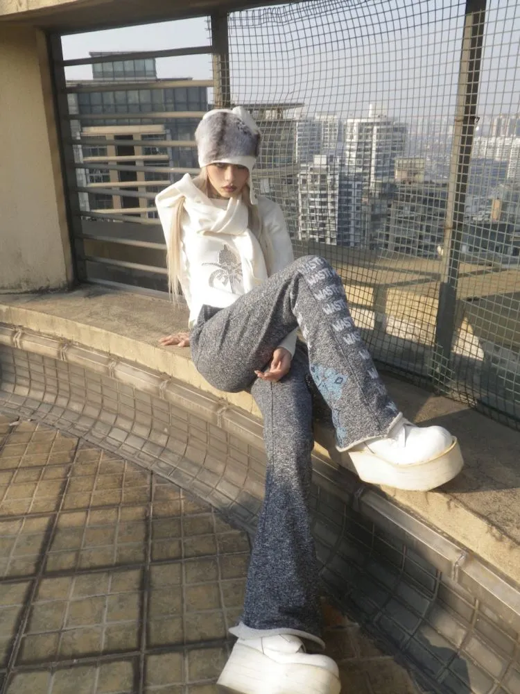 Low Rise Printed Studded Flared Stacked Sweatpants【s0000007169】