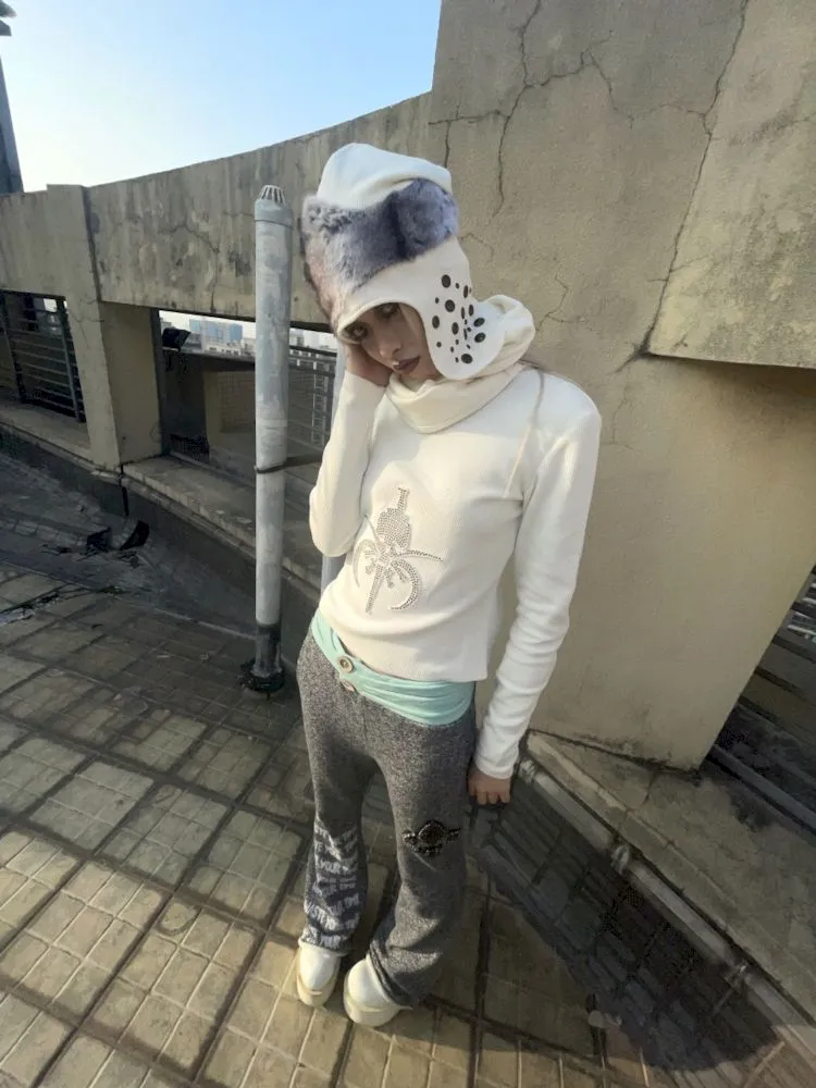 Low Rise Printed Studded Flared Stacked Sweatpants【s0000007169】