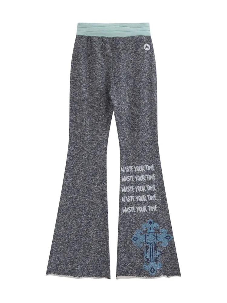 Low Rise Printed Studded Flared Stacked Sweatpants【s0000007169】