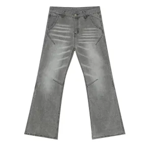 Male Gray Denim Pants New American Style Washed Texture Patchwork Straight Wide Leg Loose Jeans Summer Trendy 9C6678