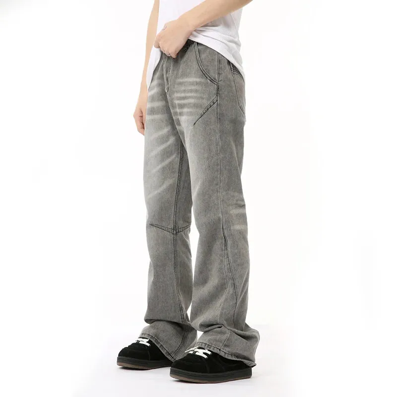 Male Gray Denim Pants New American Style Washed Texture Patchwork Straight Wide Leg Loose Jeans Summer Trendy 9C6678