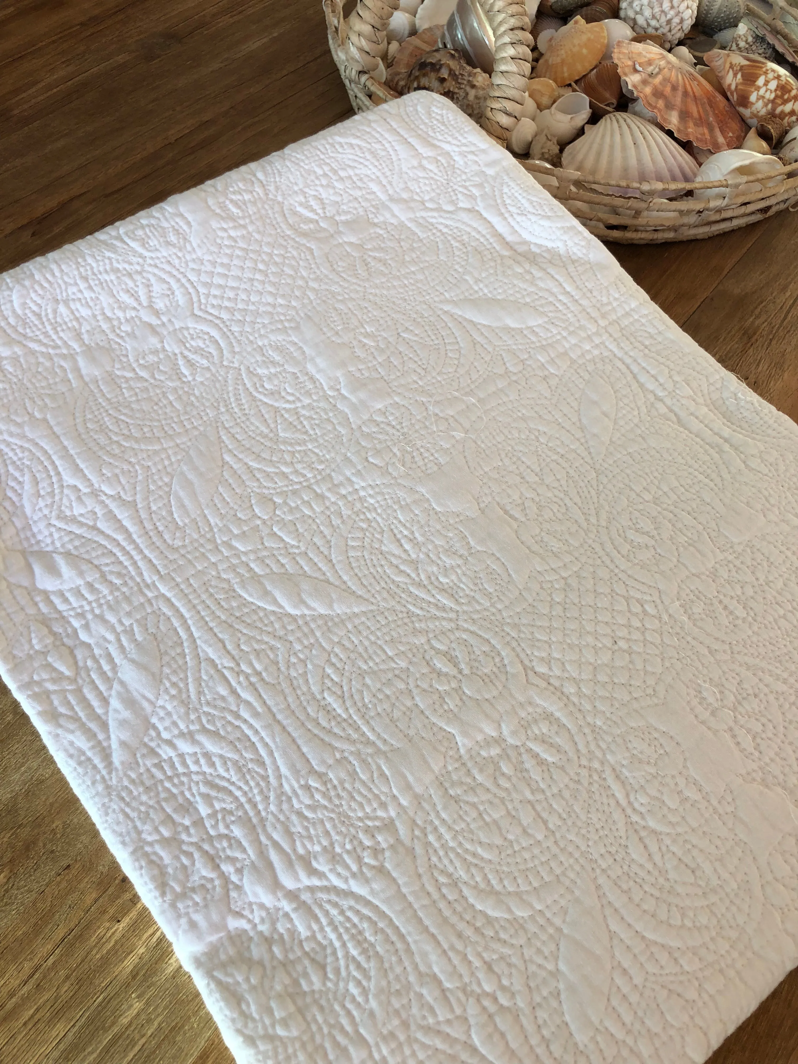 Marcella Antique White Quilted Cotton Throw Rug