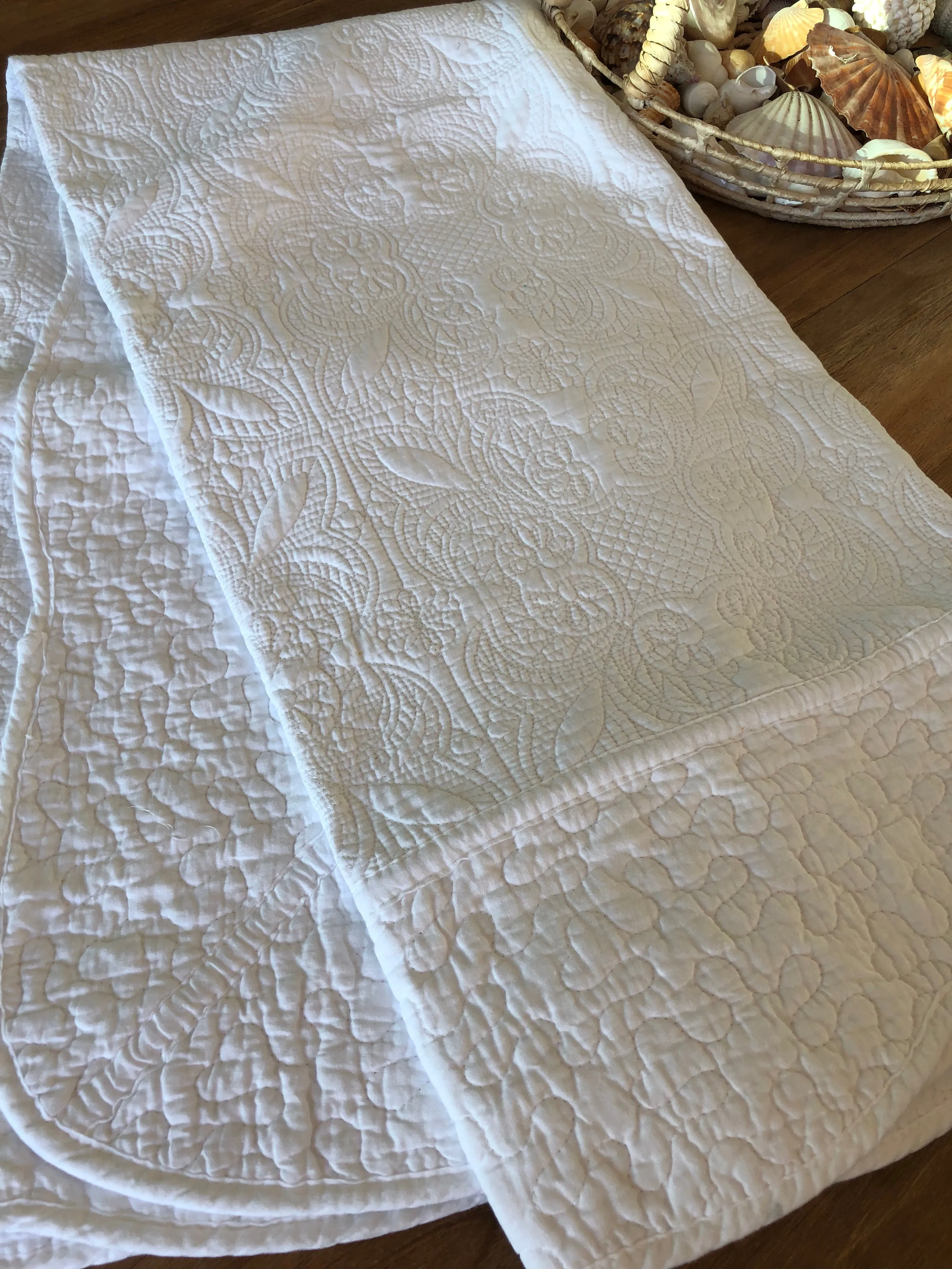 Marcella Antique White Quilted Cotton Throw Rug