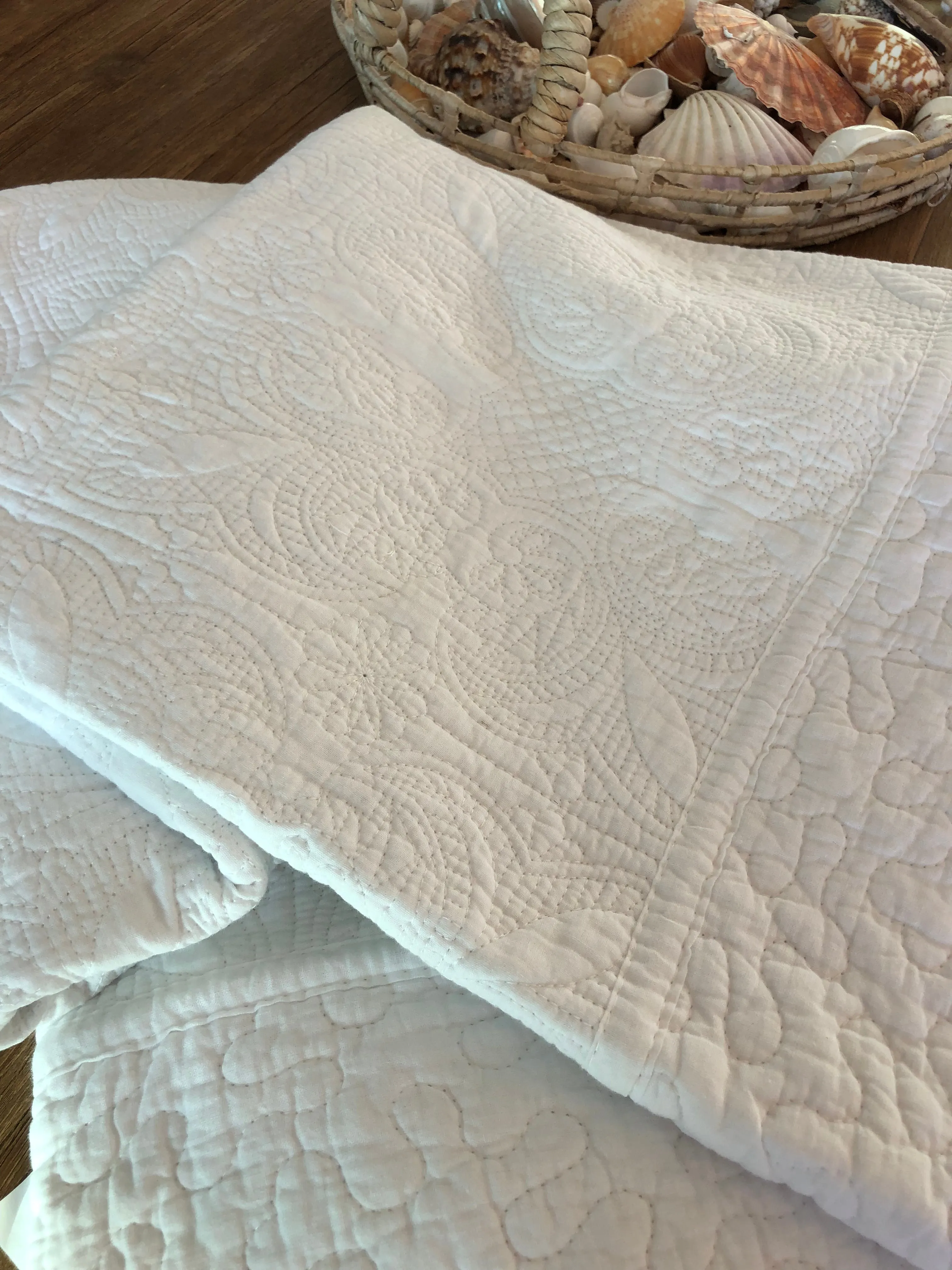 Marcella Antique White Quilted Cotton Throw Rug