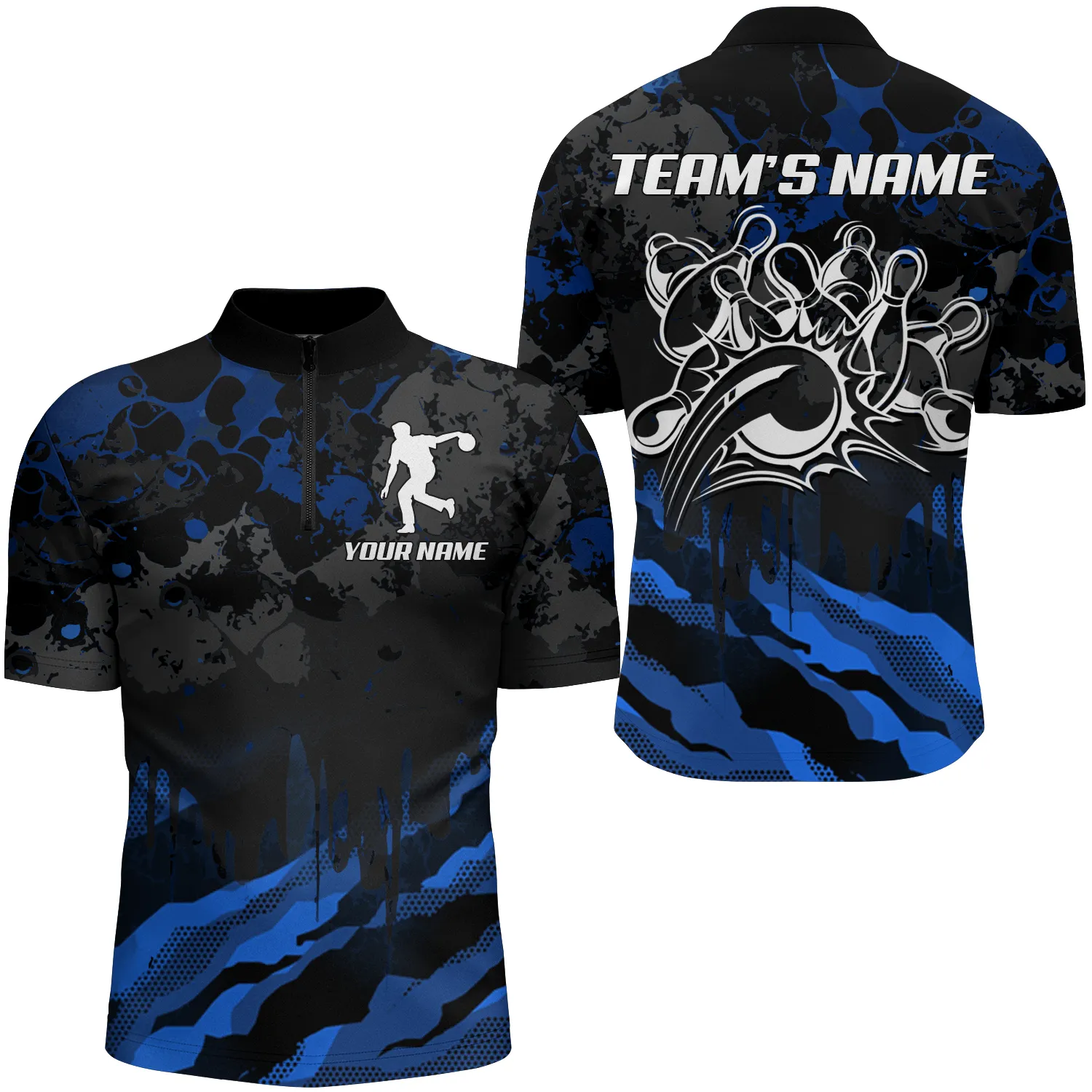 Men Bowling Quarter-Zip Shirt Custom Multi Color Camo Bowling Jersey Bowling Team League Shirt