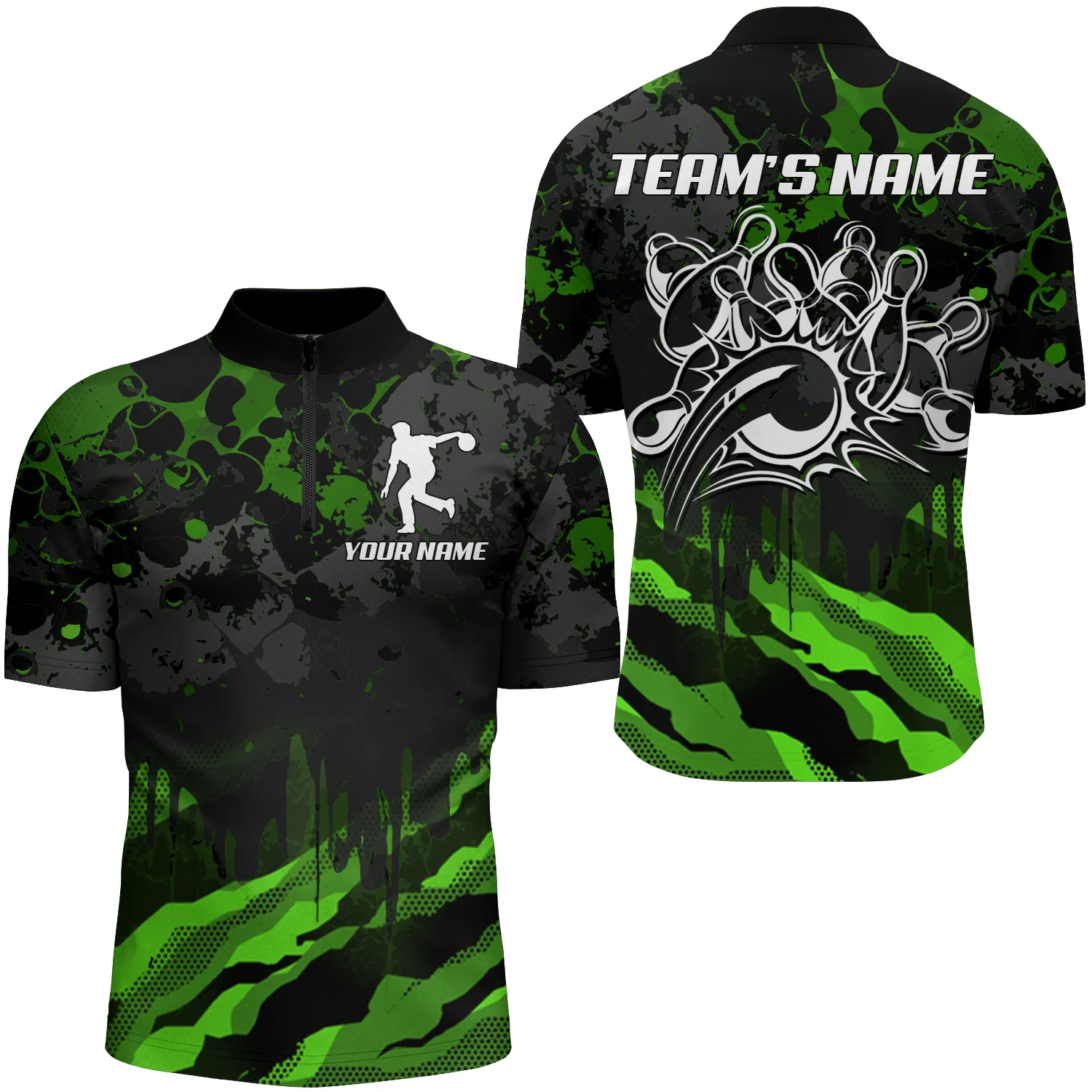Men Bowling Quarter-Zip Shirt Custom Multi Color Camo Bowling Jersey Bowling Team League Shirt