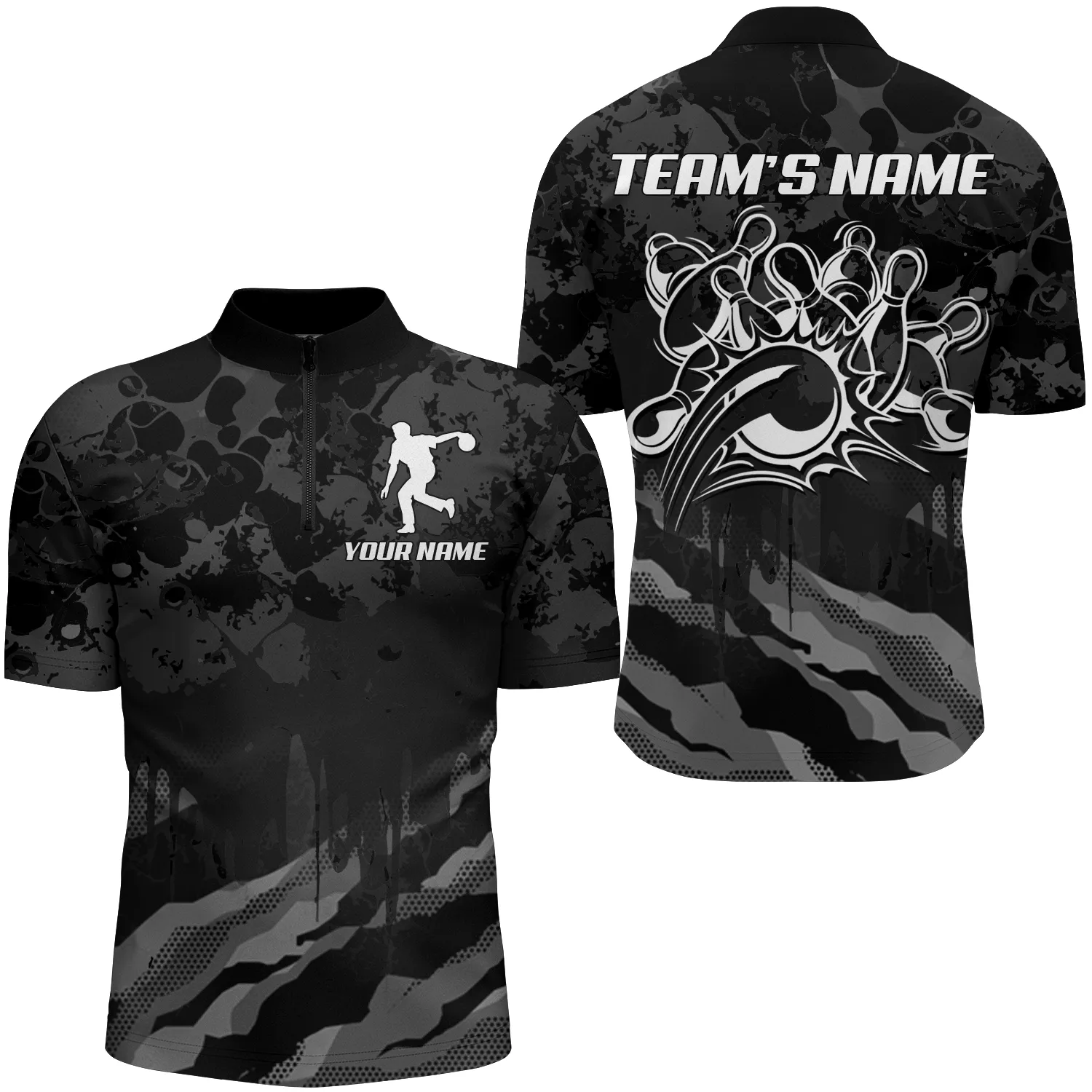 Men Bowling Quarter-Zip Shirt Custom Multi Color Camo Bowling Jersey Bowling Team League Shirt